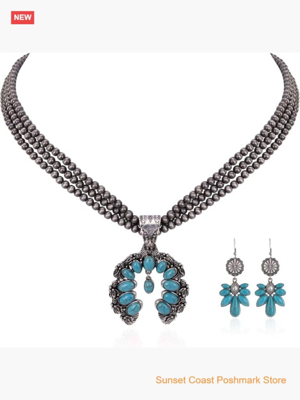 Vintage Western Jewelry Set with Alloy and Turquoise Cowgirl Necklace Earrings